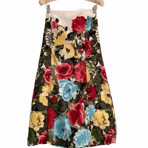 LOFT Strapless Floral Cotton Dress Cottagecore 2 - Picture 1 of 7